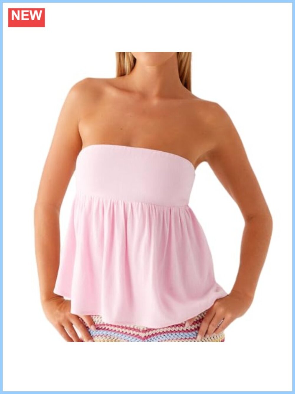 Women Strapless Ruffle Peplum Tube Top Smocked Sleeveless Backless Cami